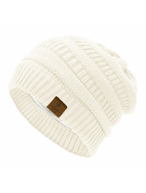 Durio Womens Knit Beanie Winter Thick Solid Fleece Lined Beanie Hats for Women Men Unisex Warm Skiing Beanies