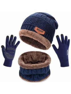 Maylisacc Winter Knit Beanie Hat Neck Warmer Scarf and Touch Screen Gloves Set 2/3 Pcs Fleece Lined Skull Cap for Men Women