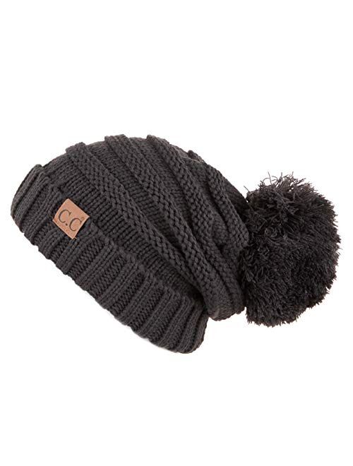 Hatsandscarf CC Exclusives Unisex Oversized Slouchy Beanie with Pom (HAT-6242POM)