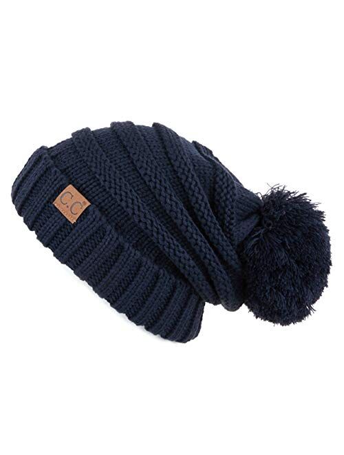 Hatsandscarf CC Exclusives Unisex Oversized Slouchy Beanie with Pom (HAT-6242POM)