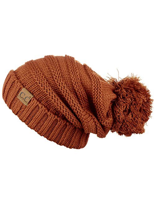 Hatsandscarf CC Exclusives Unisex Oversized Slouchy Beanie with Pom (HAT-6242POM)