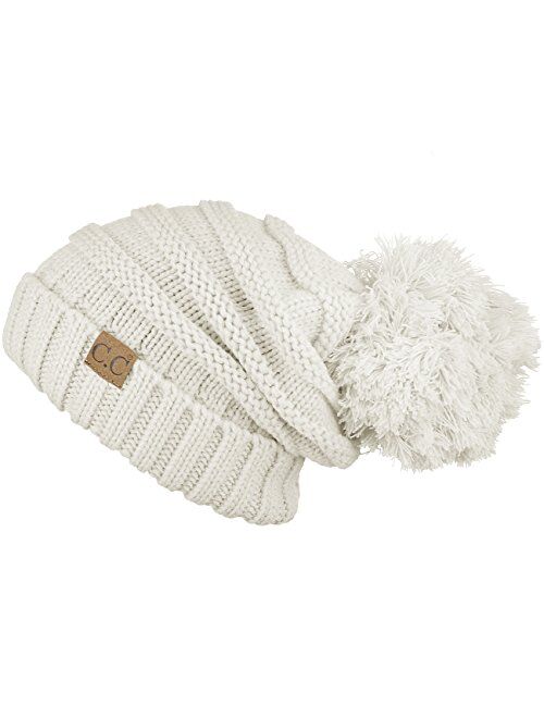 Hatsandscarf CC Exclusives Unisex Oversized Slouchy Beanie with Pom (HAT-6242POM)