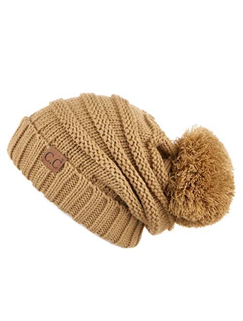 Hatsandscarf CC Exclusives Unisex Oversized Slouchy Beanie with Pom (HAT-6242POM)