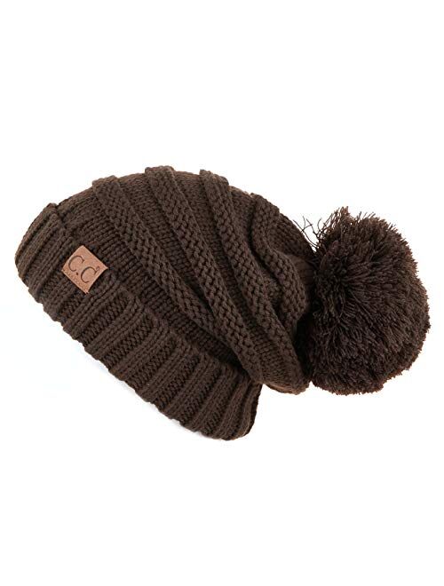 Hatsandscarf CC Exclusives Unisex Oversized Slouchy Beanie with Pom (HAT-6242POM)