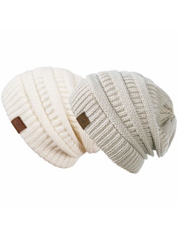 REDESS Slouchy Beanie Hat for Men and Women 2 Pack Winter Warm Chunky Soft Oversized Cable Knit Cap