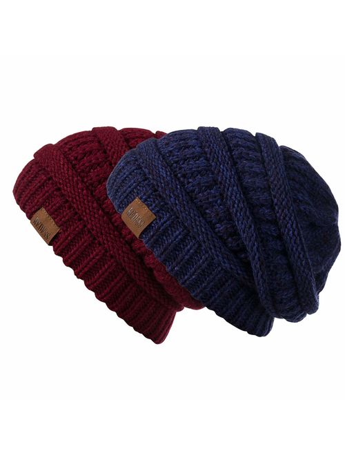 REDESS Slouchy Beanie Hat for Men and Women 2 Pack Winter Warm Chunky Soft Oversized Cable Knit Cap