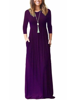 OURS Women's Long Sleeve Loose Plain Maxi Dresses Casual Long Dresses with Pockets