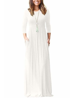 OURS Women's Long Sleeve Loose Plain Maxi Dresses Casual Long Dresses with Pockets