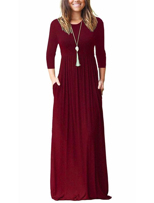 OURS Women's Long Sleeve Loose Plain Maxi Dresses Casual Long Dresses with Pockets