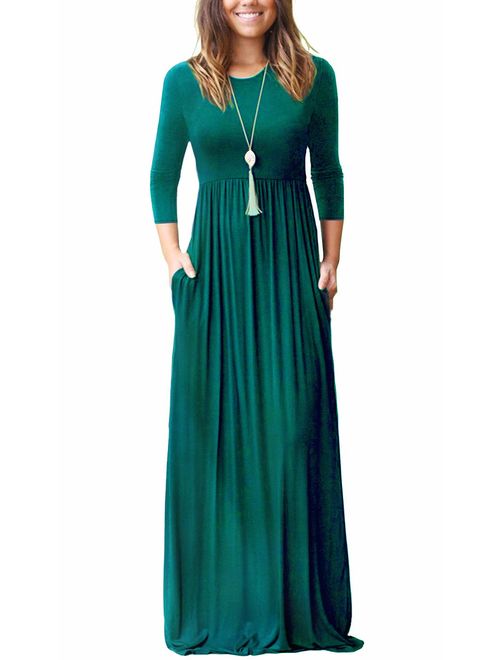 OURS Women's Long Sleeve Loose Plain Maxi Dresses Casual Long Dresses with Pockets