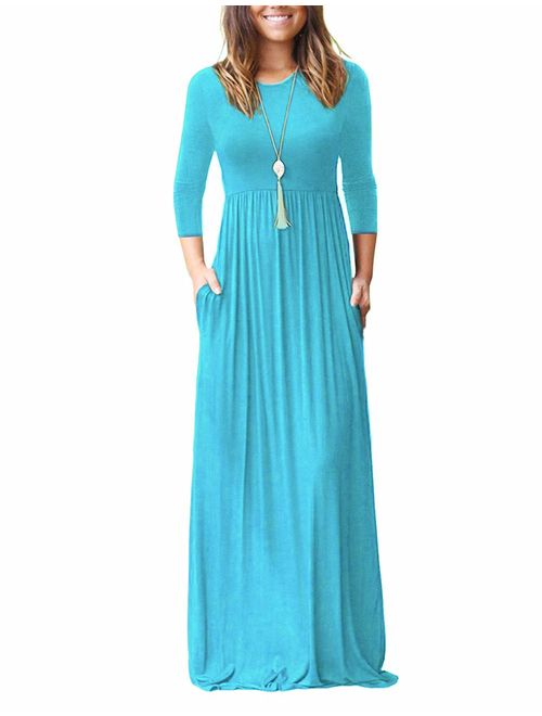 OURS Women's Long Sleeve Loose Plain Maxi Dresses Casual Long Dresses with Pockets