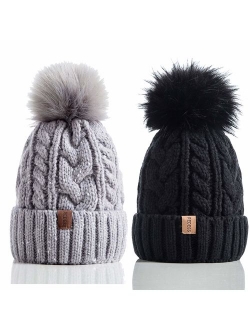 REDESS Women Winter Pom Pom Beanie Hat with Warm Fleece Lined, Thick Slouchy Snow Knit Skull Ski Cap