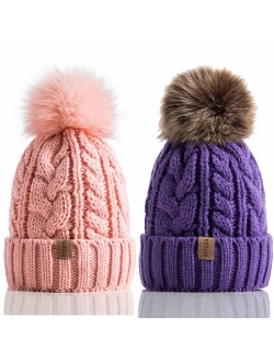 REDESS Women Winter Pom Pom Beanie Hat with Warm Fleece Lined, Thick Slouchy Snow Knit Skull Ski Cap