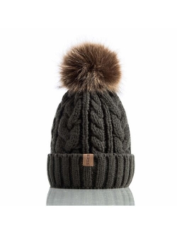 REDESS Women Winter Pom Pom Beanie Hat with Warm Fleece Lined, Thick Slouchy Snow Knit Skull Ski Cap