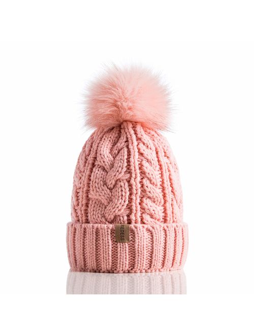 REDESS Women Winter Pom Pom Beanie Hat with Warm Fleece Lined, Thick Slouchy Snow Knit Skull Ski Cap