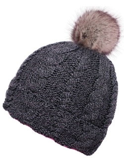 Arctic Paw Cable Knit Beanie with Faux Fur Pompom Ears