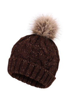 Arctic Paw Cable Knit Beanie with Faux Fur Pompom Ears