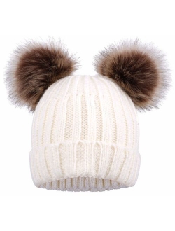 Arctic Paw Cable Knit Beanie with Faux Fur Pompom Ears