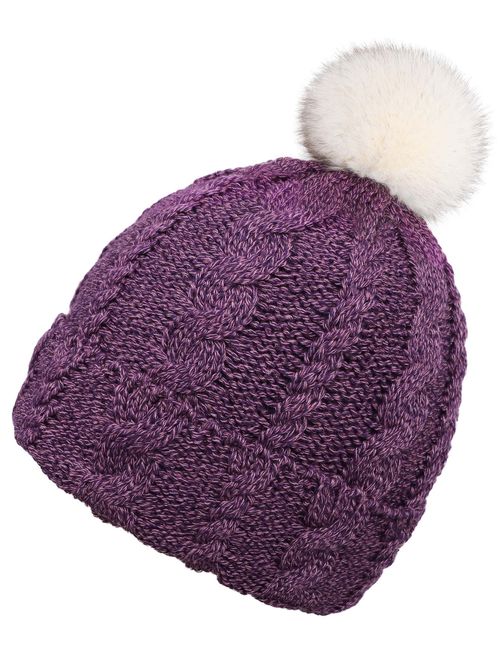 Arctic Paw Cable Knit Beanie with Faux Fur Pompom Ears