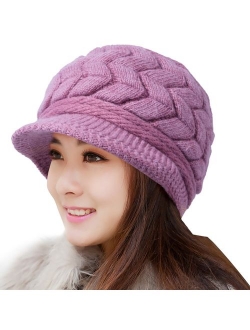 Loritta Womens Winter Beanie Hat Warm Knitted Slouchy Wool Hats Cap with Visor