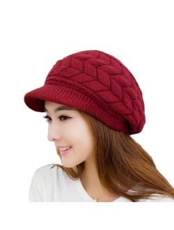 Loritta Womens Winter Beanie Hat Warm Knitted Slouchy Wool Hats Cap with Visor