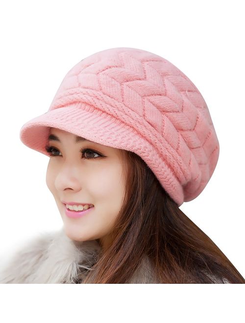 Loritta Womens Winter Beanie Hat Warm Knitted Slouchy Wool Hats Cap with Visor