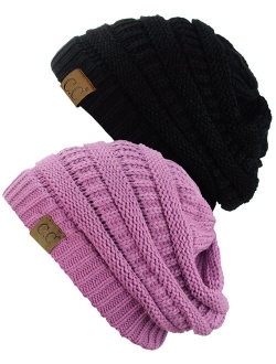 C.C Trendy Warm Chunky Soft Stretch Cable Knit Beanie Skully, 2 Pack