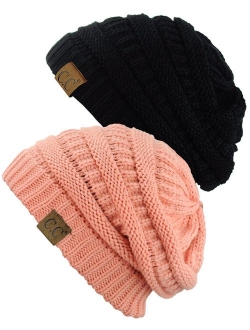 C.C Trendy Warm Chunky Soft Stretch Cable Knit Beanie Skully, 2 Pack