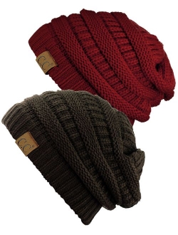 C.C Trendy Warm Chunky Soft Stretch Cable Knit Beanie Skully, 2 Pack