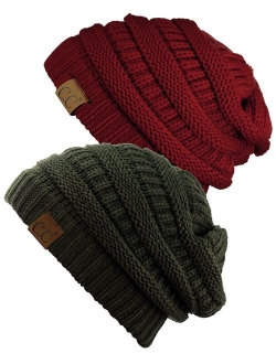 C.C Trendy Warm Chunky Soft Stretch Cable Knit Beanie Skully, 2 Pack