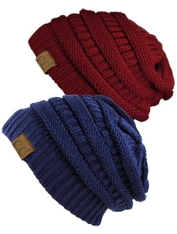 C.C Trendy Warm Chunky Soft Stretch Cable Knit Beanie Skully, 2 Pack