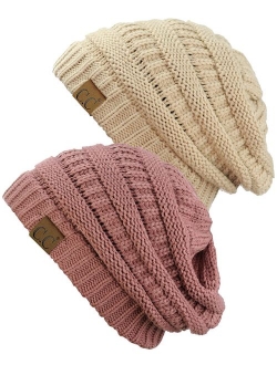 C.C Trendy Warm Chunky Soft Stretch Cable Knit Beanie Skully, 2 Pack