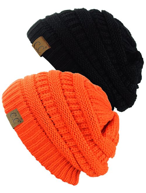 C.C Trendy Warm Chunky Soft Stretch Cable Knit Beanie Skully, 2 Pack