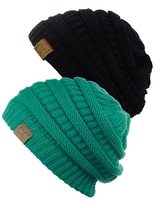 C.C Trendy Warm Chunky Soft Stretch Cable Knit Beanie Skully, 2 Pack