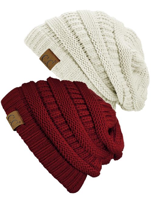 C.C Trendy Warm Chunky Soft Stretch Cable Knit Beanie Skully, 2 Pack