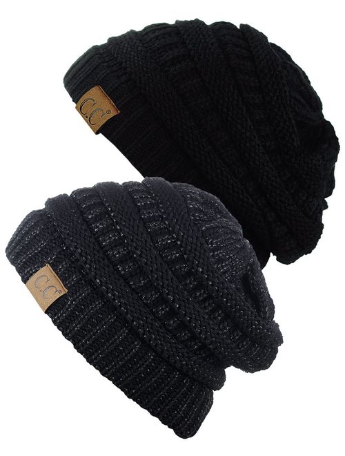 C.C Trendy Warm Chunky Soft Stretch Cable Knit Beanie Skully, 2 Pack