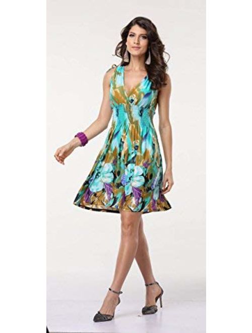 JINHUANSHOW Women's Casual Low-Cut V-Neck Backless Printed Dresses