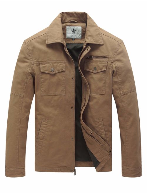 WenVen Men's Casual Canvas Cotton Military Lapel Jacket