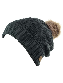 ANGELA & WILLIAM Women's Winter Fleece Lined Cable Knitted Pom Pom Beanie Hat