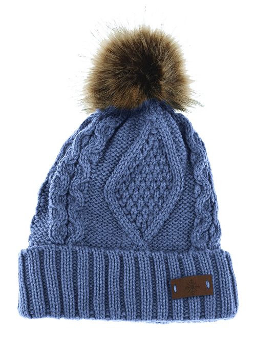 ANGELA & WILLIAM Women's Winter Fleece Lined Cable Knitted Pom Pom Beanie Hat