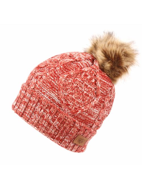 ANGELA & WILLIAM Women's Winter Fleece Lined Cable Knitted Pom Pom Beanie Hat