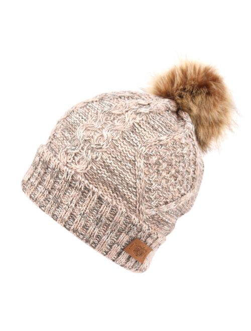 ANGELA & WILLIAM Women's Winter Fleece Lined Cable Knitted Pom Pom Beanie Hat