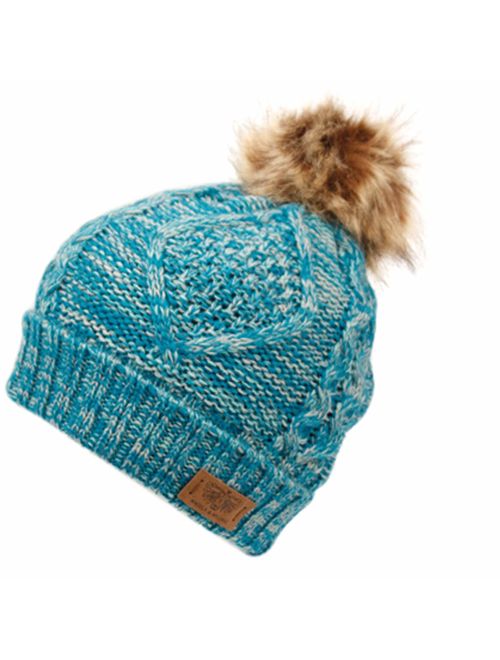 ANGELA & WILLIAM Women's Winter Fleece Lined Cable Knitted Pom Pom Beanie Hat