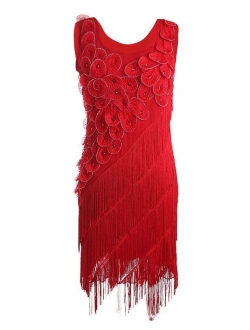 Women's 1920s Beaded Fringe Scalloped Petal Plus Size Embellished Flapper Dress