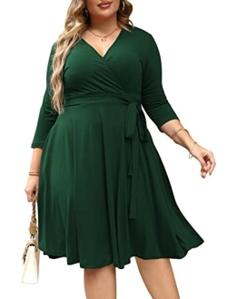 Nemidor Women's V-Neckline Stretchy Casual Midi Plus Size Bridesmaid Dress