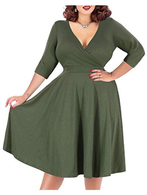 Nemidor Women's V-Neckline Stretchy Casual Midi Plus Size Bridesmaid Dress