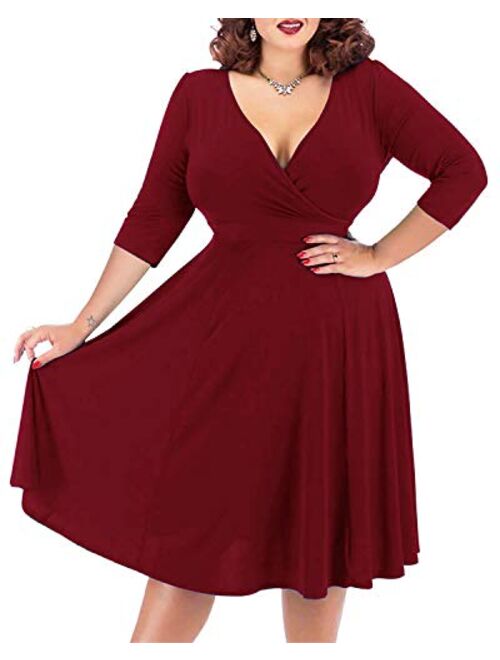 Nemidor Women's V-Neckline Stretchy Casual Midi Plus Size Bridesmaid Dress