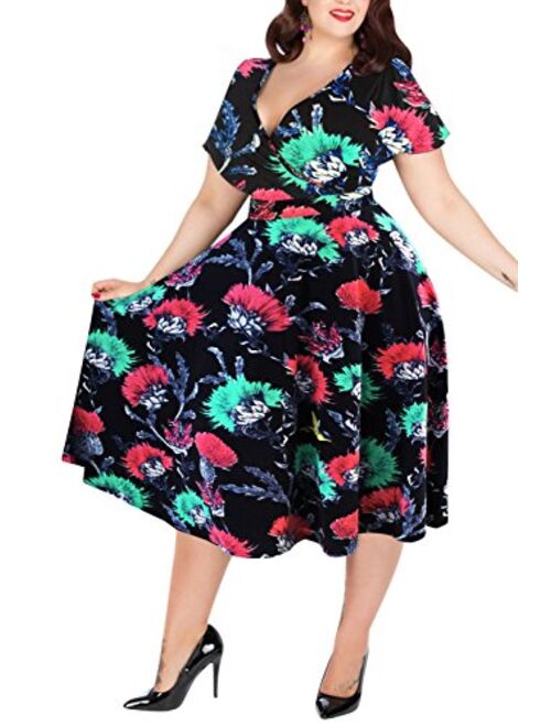 Nemidor Women's V-Neckline Stretchy Casual Midi Plus Size Bridesmaid Dress