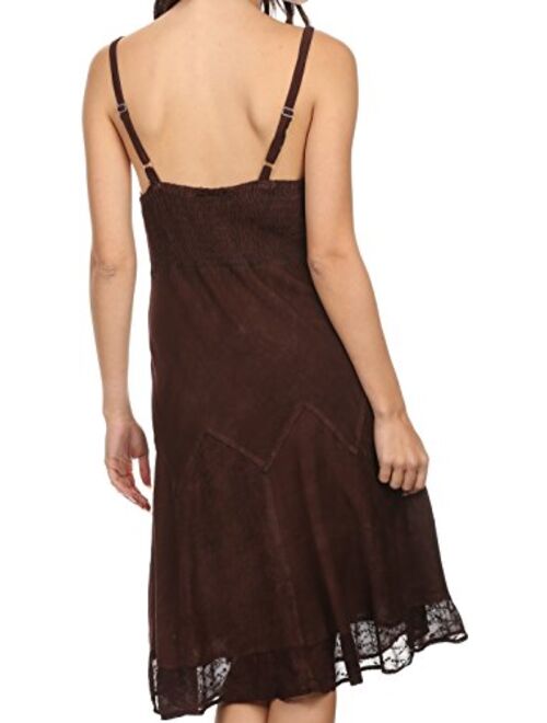 Sakkas Stonewashed Rayon Adjustable Spaghetti Straps Mid Length Dress