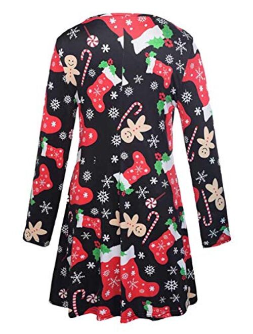 LaSuiveur Women's Christmas Santa Claus Print Pullover Flared A Line Dress